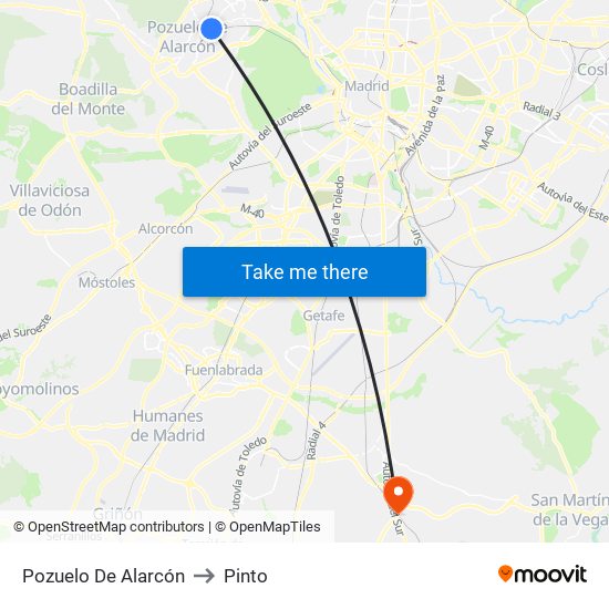 Pozuelo De Alarcón to Pinto map
