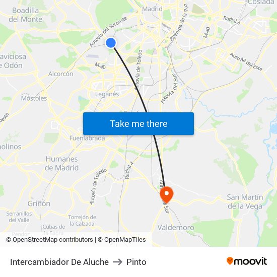 Intercambiador De Aluche to Pinto map