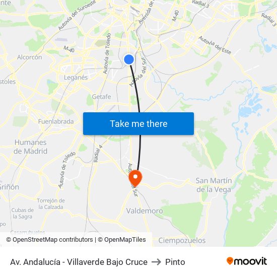 Av. Andalucía - Villaverde Bajo Cruce to Pinto map