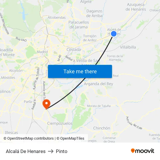 Alcalá De Henares to Pinto map