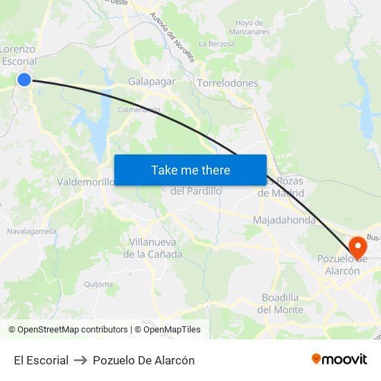 El Escorial to Pozuelo De Alarcón map