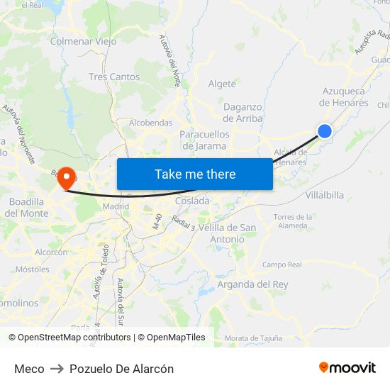 Meco to Pozuelo De Alarcón map