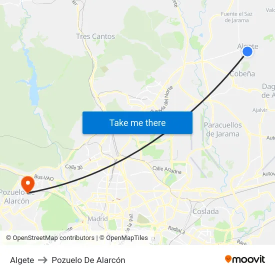 Algete to Pozuelo De Alarcón map