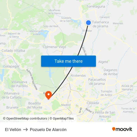 El Vellón to Pozuelo De Alarcón map