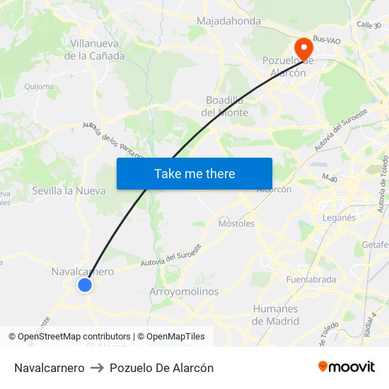 Navalcarnero to Pozuelo De Alarcón map