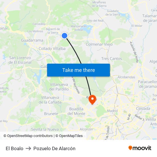 El Boalo to Pozuelo De Alarcón map