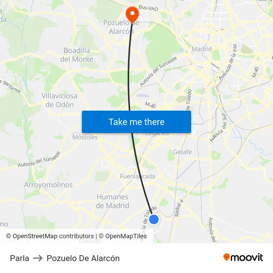 Parla to Pozuelo De Alarcón map