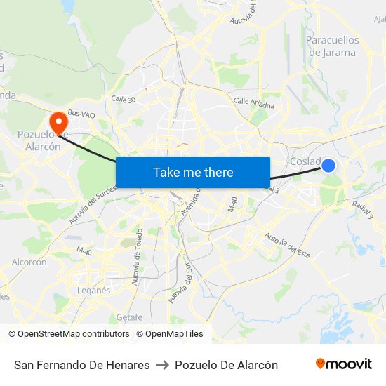 San Fernando De Henares to Pozuelo De Alarcón map