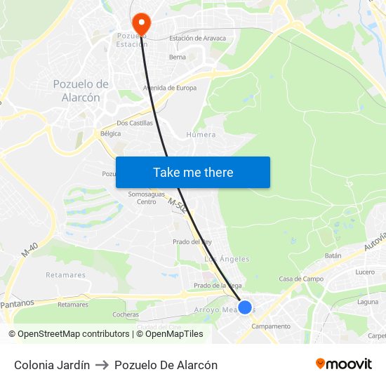 Colonia Jardín to Pozuelo De Alarcón map