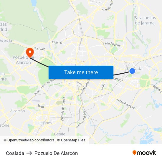 Coslada to Pozuelo De Alarcón map