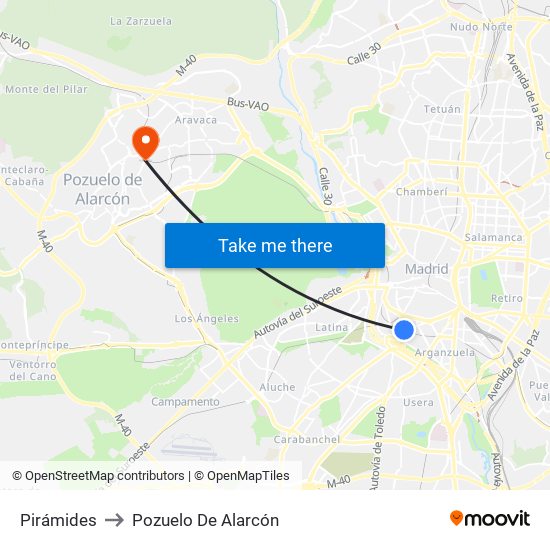 Pirámides to Pozuelo De Alarcón map