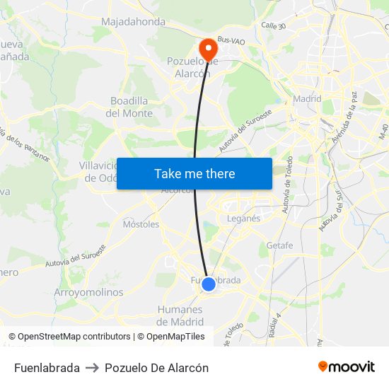Fuenlabrada to Pozuelo De Alarcón map