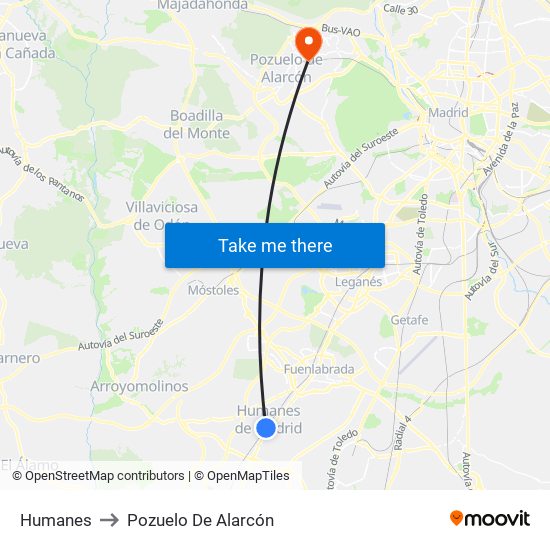Humanes to Pozuelo De Alarcón map