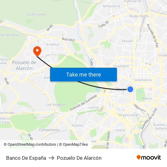 Banco De España to Pozuelo De Alarcón map