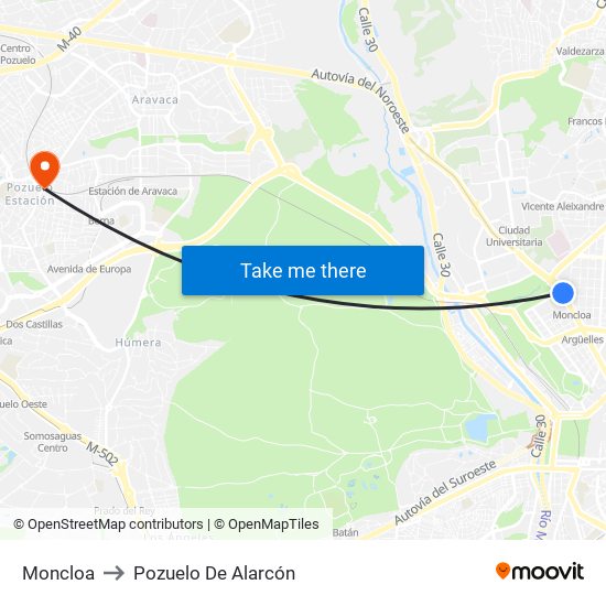 Moncloa to Pozuelo De Alarcón map