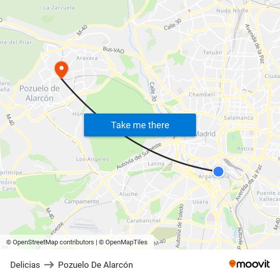 Delicias to Pozuelo De Alarcón map