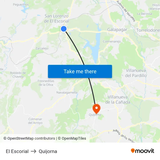 El Escorial to Quijorna map