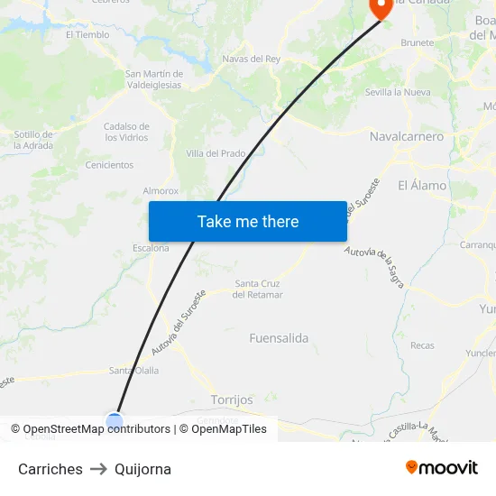 Carriches to Quijorna map