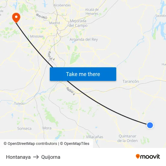 Hontanaya to Quijorna map