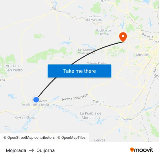 Mejorada to Quijorna map