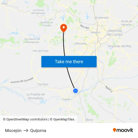 Mocejón to Quijorna map