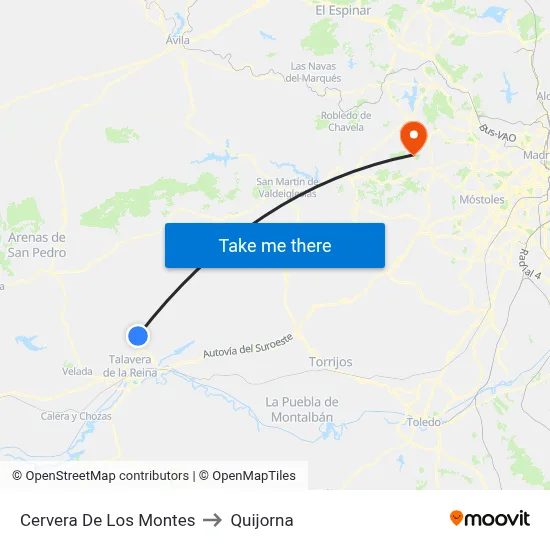 Cervera De Los Montes to Quijorna map