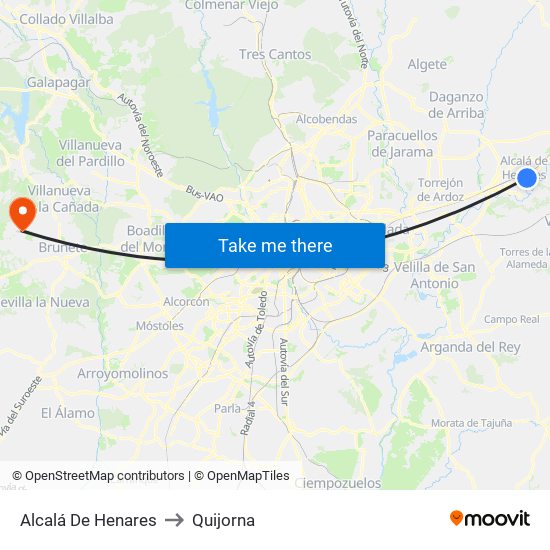 Alcalá De Henares to Quijorna map