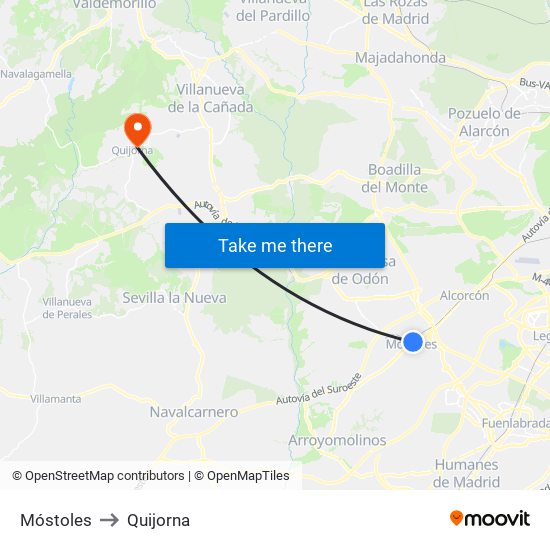 Móstoles to Quijorna map