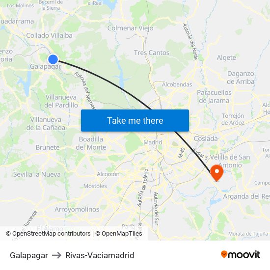 Galapagar to Rivas-Vaciamadrid map