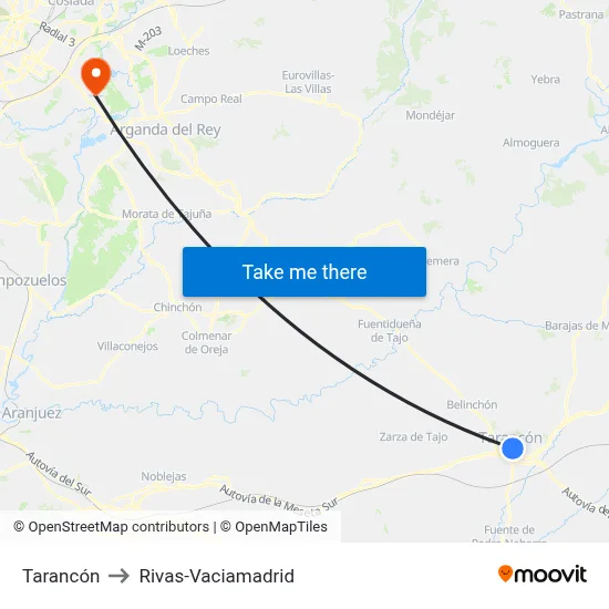 Tarancón to Rivas-Vaciamadrid map