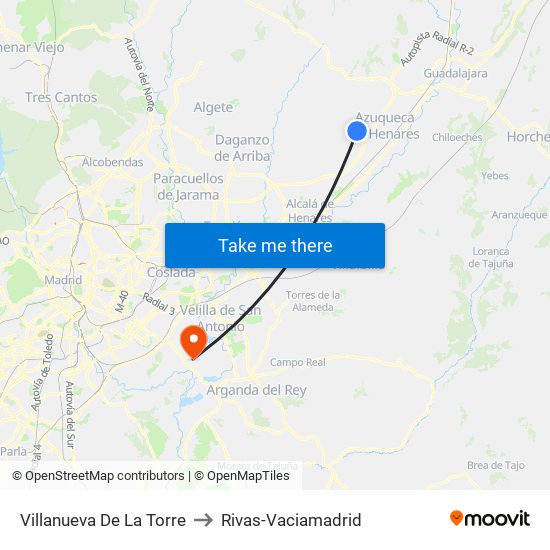 Villanueva De La Torre to Rivas-Vaciamadrid map