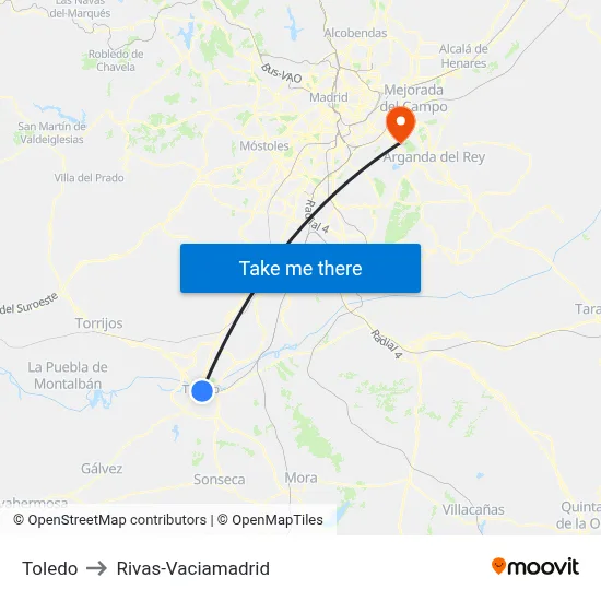 Toledo to Rivas-Vaciamadrid map