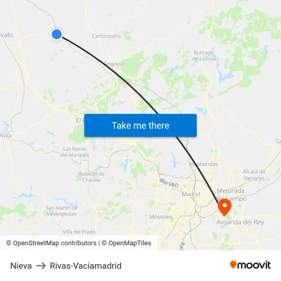 Nieva to Rivas-Vaciamadrid map
