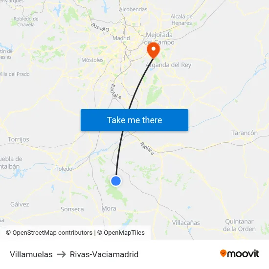 Villamuelas to Rivas-Vaciamadrid map