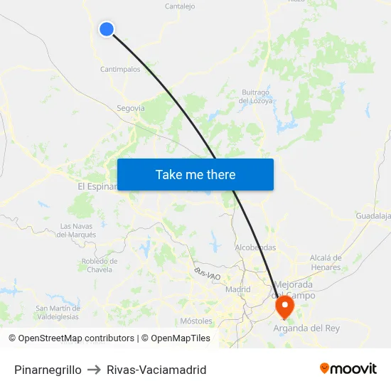 Pinarnegrillo to Rivas-Vaciamadrid map