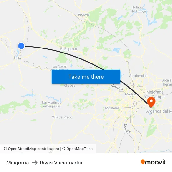 Mingorría to Rivas-Vaciamadrid map