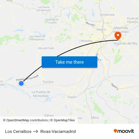 Los Cerralbos to Rivas-Vaciamadrid map
