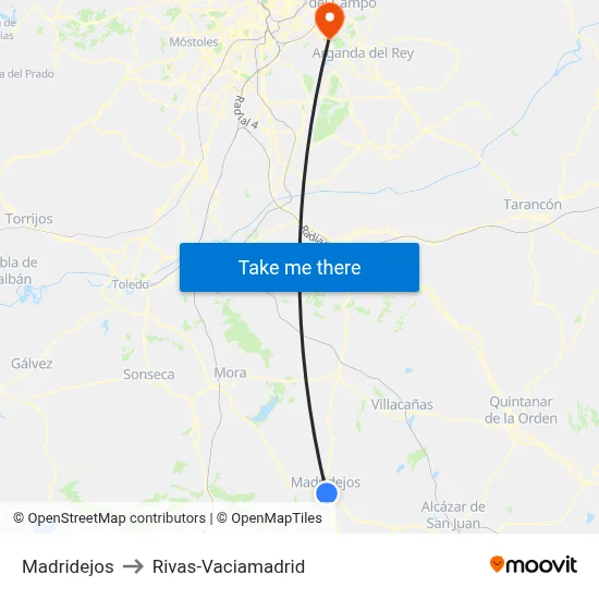 Madridejos to Rivas-Vaciamadrid map