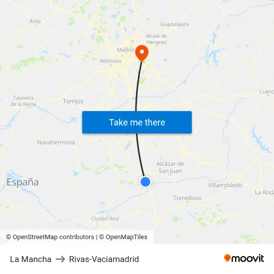La Mancha to Rivas-Vaciamadrid map