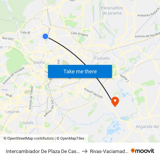 Intercambiador De Plaza De Castilla to Rivas-Vaciamadrid map