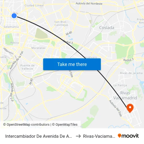 Intercambiador De Avenida De América to Rivas-Vaciamadrid map