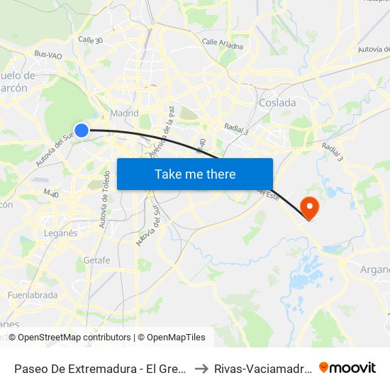 Paseo De Extremadura - El Greco to Rivas-Vaciamadrid map