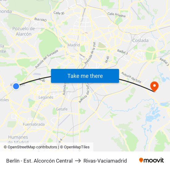 Berlín - Est. Alcorcón Central to Rivas-Vaciamadrid map