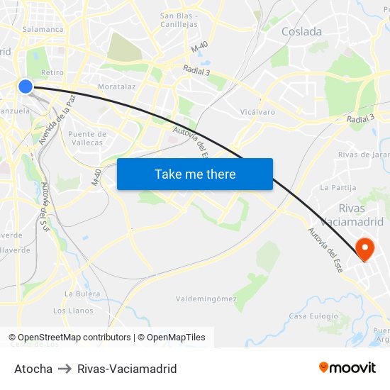 Atocha to Rivas-Vaciamadrid map