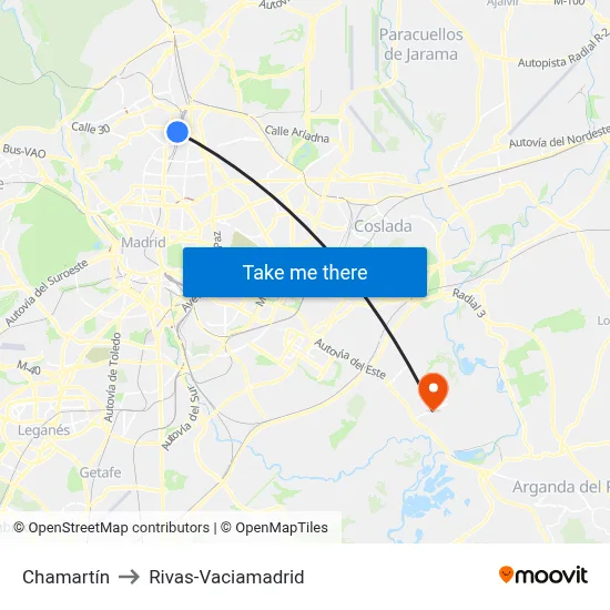 Chamartín to Rivas-Vaciamadrid map