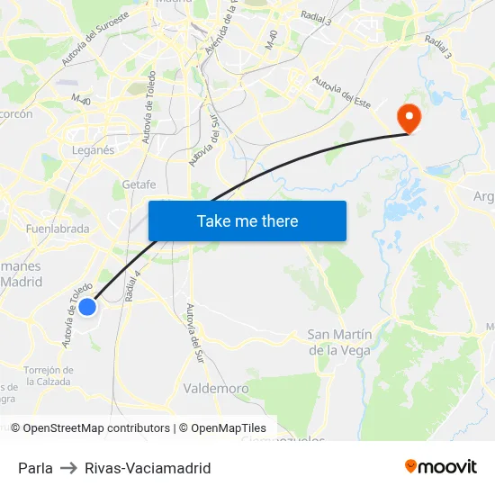 Parla to Rivas-Vaciamadrid map
