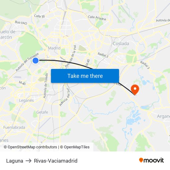 Laguna to Rivas-Vaciamadrid map