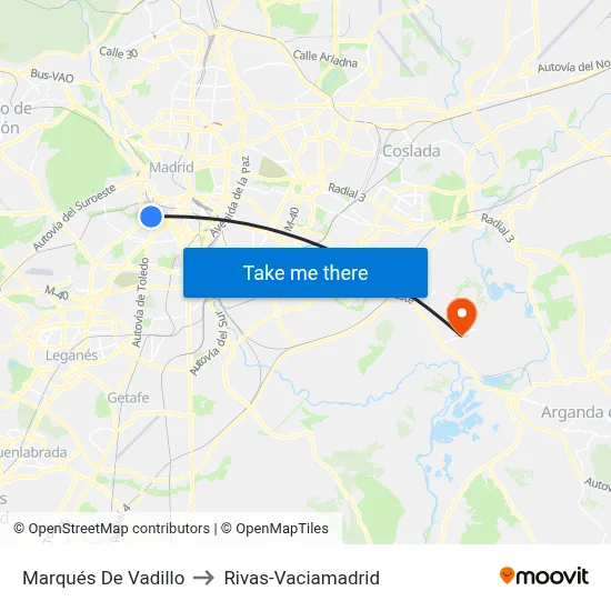 Marqués De Vadillo to Rivas-Vaciamadrid map