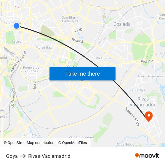 Goya to Rivas-Vaciamadrid map