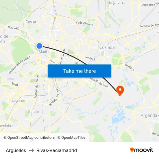 Argüelles to Rivas-Vaciamadrid map